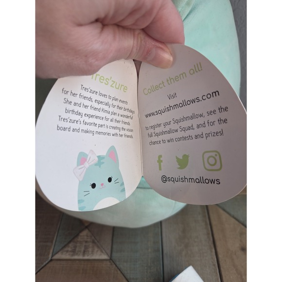 KellyToy Squishmallow Tres'zure the Mint‎ Green Tabby Cat Plush 16" Large NEW - Picture 4 of 6